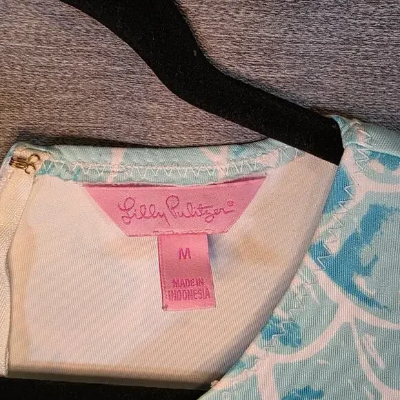 Lilly Pulitzer Shift Dress Perla Scale Back Engineered Scuba Med Mermaid *READ* - Picture 3 of 7